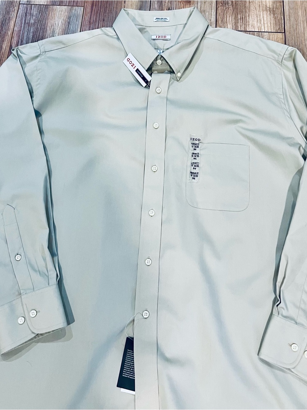 Izod Pale Taupe Long Sleeve Button-Down Dress Shirt B15P82